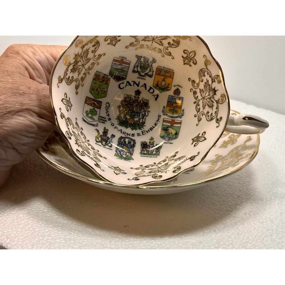 Paragon China CANADA "Coat Of Arms" Footed Tea Cup And Saucer Vintage 1960’s